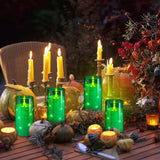 NURADA Flickering Flameless Candles: Built-in Star String Acrylic Battery LED Pillar Candles Candles with Remote and Timer for Home Party Weddings Christmas Halloween Decor -Green 2 Pack