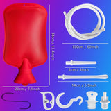 2 L Home Enema Bag Kit with 2 Enema Tips,60 inch Long Silicone Hose, Controlable Water Flow Valve, Hot-Water Bottle for Colon Cleansing Enemas（Red）