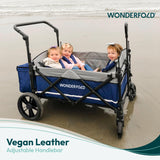 WONDERFOLD X4 Push & Pull Quad Stroller Wagon (4 Seater) - Collapsible Wagon Stroller with Seats with 5-Point Harnesses, Adjustable Push Handle, and Sun Canopy, Black