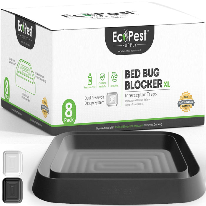 Bed Bug Interceptors – 8 Pack | Bed Bug Blocker (XL) Interceptor Traps | Extra Large Insect Trap, Monitor, and Detector for Bed Legs (Black)