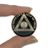 1 Year Sobriety Coin | Triplate AA Chip Recovery Anniversary Token (Black)