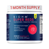 BIOHM Super Reds - Beet Root Powder Antioxidant Beets & Smoothie Mix with Tart Cherry Extract & 19 Red Whole Foods Packed with Prebiotics & Probiotics, Non GMO, Red Berry Flavor, 30 Servings
