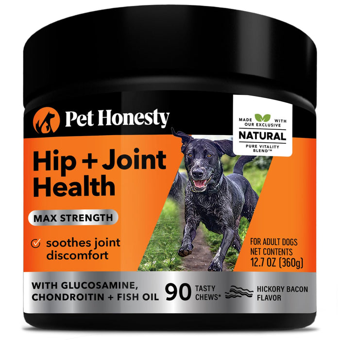 Pet Honesty Hip & Joint Health Max Strength - Natural Joint Supplement for Dogs Chews - Glucosamine, Omega-3s, Chondroitin, Green Lipped Mussel - Help Improve Mobility, May Reduce Discomfort (90 ct)