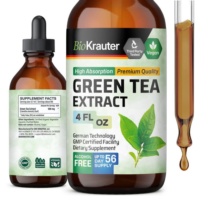 BIO KRAUTER Green Tea Extract Tincture - Organic Green Tea Supplements with EGCG - Potent Antioxidant Source - Immune Support Supplement - Alcohol and Sugar Free - Vegan Drops 4 Fl.Oz.