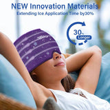 iTHERAU Migraine Relief Cap, Migraine Ice Head Wrap, Headache Ice Hat, Cold Therapy Headache Relief Cap for Migraine Eyes Mask Purple Headache Ice Pack for Puffy Eyes, Tension, Sinus & Stress Relief