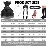 WYB Black Wednesday Addams Costume Dress for Girls Halloween Costumes Cosplay Party School Days Dress with Accessories 4-12Y