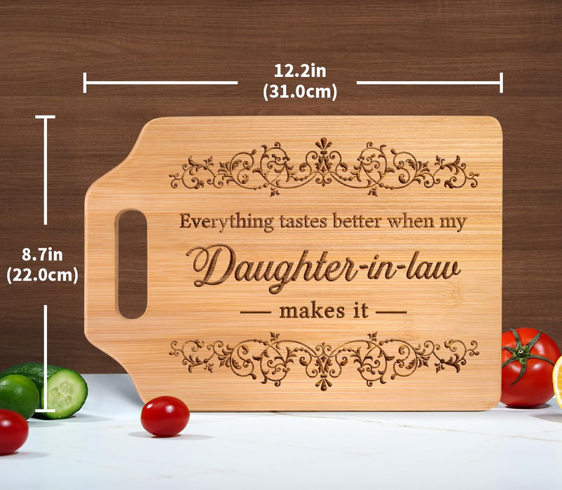 AceThrills Daughter in Law Gifts -12.3"L x 8.7"W x 0.4"Th Engraved Bamboo Cutting Board - Gifts for Daughter in Law Gifts from Mother in Law, Daughter in Law Christmas Birthday Gifts