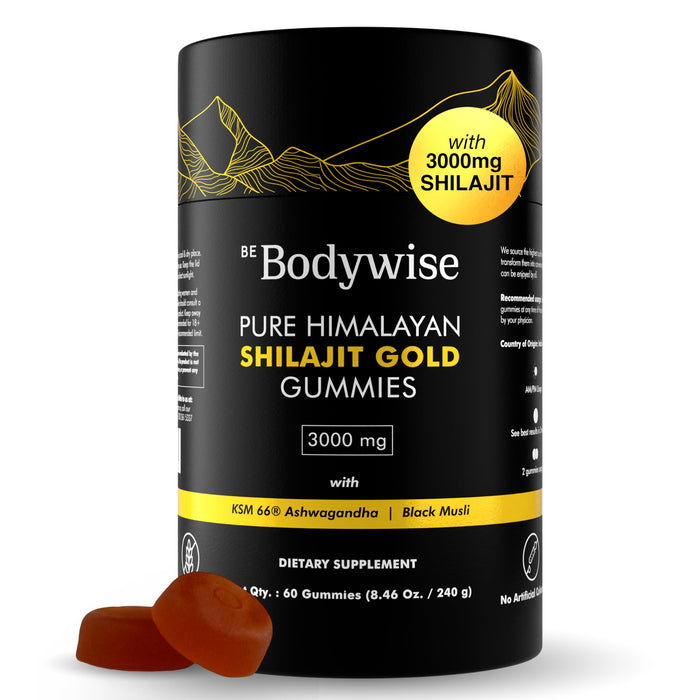 Be Bodywise Pure Himalayan Shilajit Gummies Gold I Lab Tested I No Added Sugar I Ashwagandha, Gokshura| Fulvic Acid & 85+ Trace Minerals I for Men, Women I Non-GMO I 100% Natural & Organic I 60 Gummy
