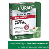 Curad Bloodstop Hemostatic Gauze, Helps Stop Bleeding Quickly, 1" x 1", 10 Count (Pack of 2)