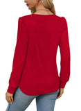 OFEEFAN Womens Long Sleeve Shirts Fall Tops Trendy Pleating Christmas Tunics or Tops to Wear with Leggings Blouse Red L