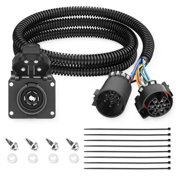 Nilight Truck Bed USCAR to 7 Pin Trailer Wiring Harness Extension 7FT USCAR to RV Blade Tailgate Light Adapter for Chevy Ford GMC Dodge Nissan Toyota 5th Wheel Gooseneck