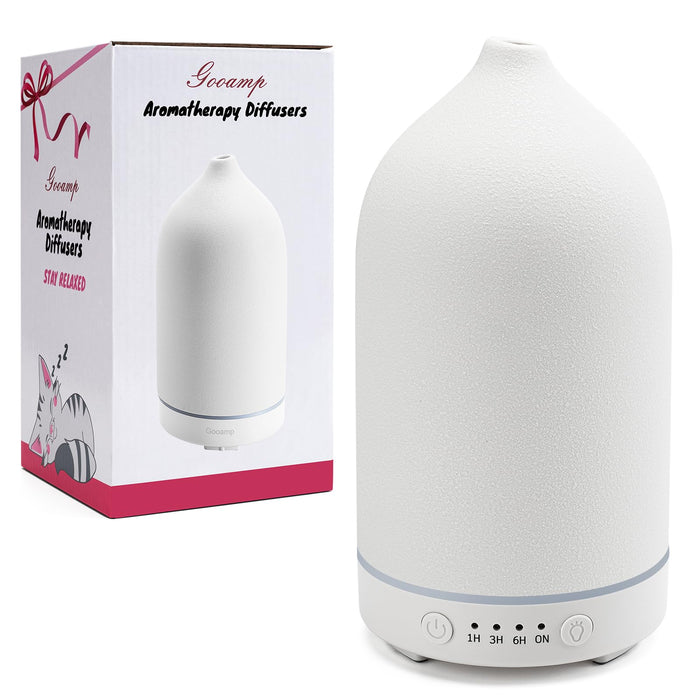 Gooamp 200ML Ceramic Diffuser,Aromatherapy Diffuser,Essential Oil Diffuser with 7 Color Lights Auto Shut Off for Home Office Room, White Base (1/3/6/ON hrs Working time)