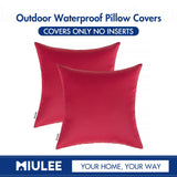 MIULEE Pack of 2 Decorative Outdoor Waterproof Pillow Covers Square Garden Christmas Cushion Sham Throw Pillowcase Shell for Spring Patio Tent Couch 18x18 Inch Red