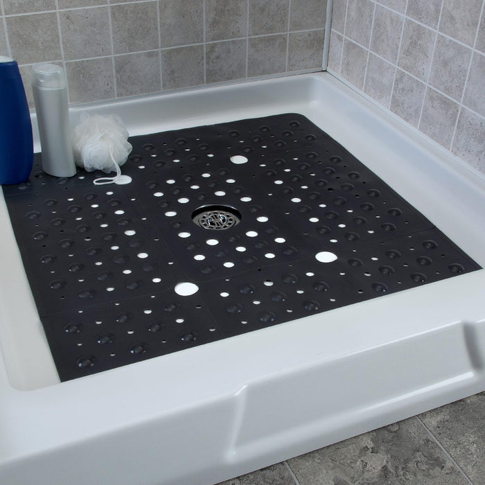 SlipX Solutions Extra Large Square Shower Mat, 27"x27", Non-Slip Stall Mat for Elderly & Kids Standing Bath Tub Mat, Machine Washable, Suction Cups, Black