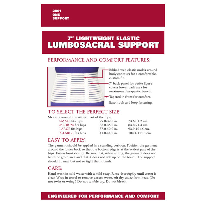 OTC Lumbosacral Support, 7-inch Lower Back, Lightweight Compression, Elastic, White, X-Large