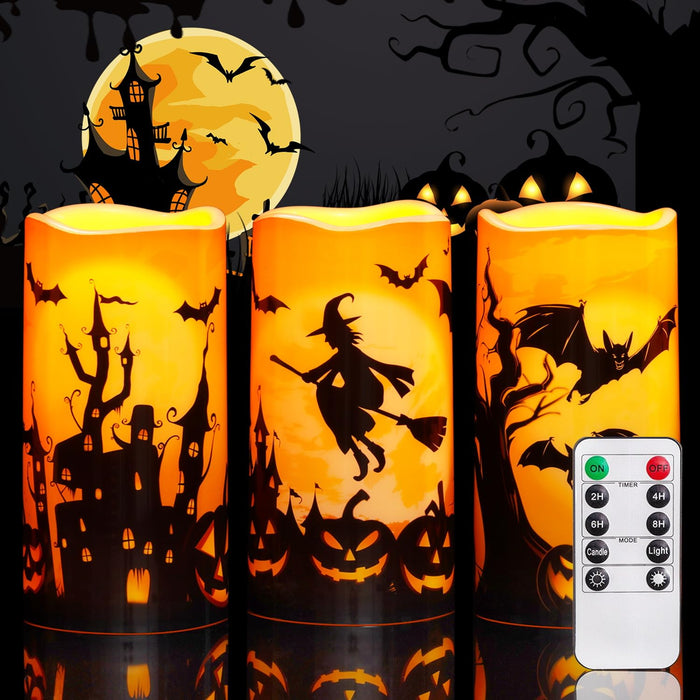 Homemory Halloween Waterproof Flameless LED Pillar Candle with Timer Remote