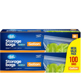 Gallon Storage Bags, Double Zipper Seal - 100 Count, Reusable Thick Food Plastic Storage Bags - Microwave-Safe, Zero BPA - Resealable Containers for Lunch, Snacks, Meals - 2 Boxes