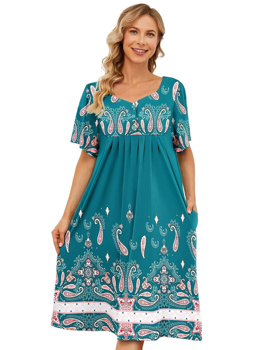 udforsk Mumu Dresses for Women House Dresses for Elderly Womens Lounge Dresses Robes Grandma Clothes Patio Dress Cyan L