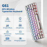 EWEADN G61 Typewriter Keyboard Wireless Mechanical Keyboard, 60% Retro Typewriter Keyboard with Rainbow Backlit, Anti-Ghosting, Red Switch Bluetooth/2.4GHz/USB-C Cute Aesthetic Keyboard-White