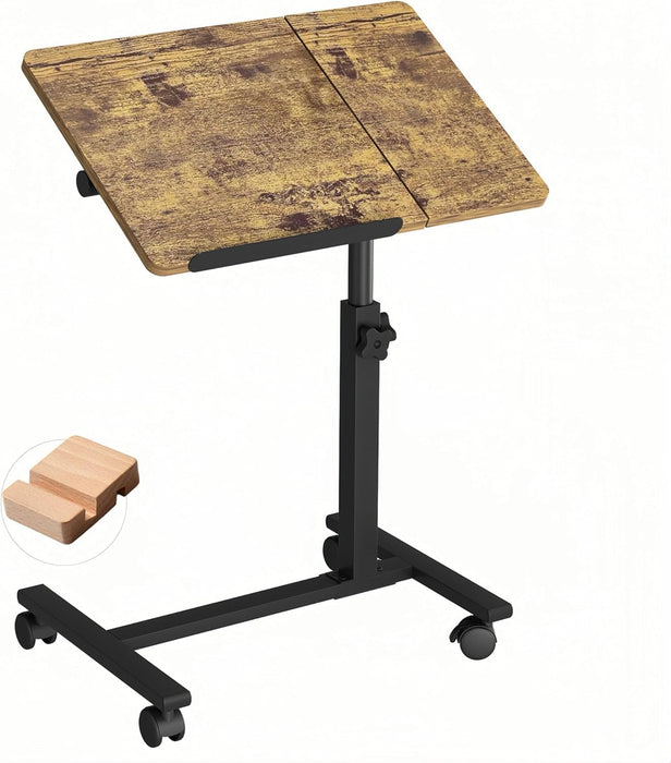 JXINONT Overbed Table Bedside Desk Hospital Bed Table Mobile Rolling Laptop Stand Tilting Medical with Wheels Adjustable Height (Yellow)