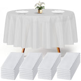 Prestee 24 White Round Plastic Tablecloth, 84" Plastic Table Cloth, Disposable Tablecloths, White Tablecloths, Plastic Table Cover, Paper Tablecloths for Christmas Party, Fine Dining, Wedding, Holiday