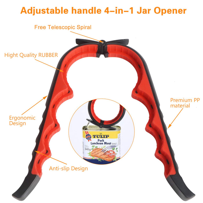 Jar Opener Bottle Opener for Weak Hands, 5 in 1 Multi Function Can Opener Bottle Opener Kit with Silicone Handle Easy to Use for Children, Elderly and Arthritis Sufferers (New red)