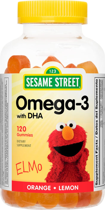 Sesame Street Omega 3 Gummies for Kids, 120 Gummies, 4 Month Supply, No Fishy Aftertaste, Brain & Eye Support