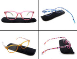 HEEYYOK 4 Pack Reading Glasses Women,Round Frame Readers Spring Hinges,Ladies Fashion Colorful with Soft Case1.75