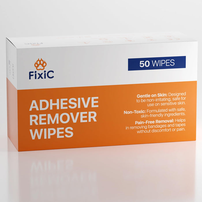 Fixic Adhesive Remover Wipes - 50 PCS - Premium Adhesive Removal Wipes - Large Adhesive Tape Remover Pads with Aloe - The Best Adhesive Remover for Skin from Bandages, Tapes, and Ostomy Adhesives!