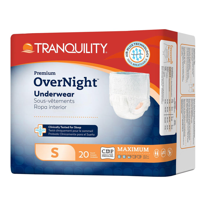 Tranquility Premium OverNight Disposable Absorbent Underwear - Maximum Absorbency, All-Night Sleep, Breathable Comfort - 34 oz Capacity, S, 20 Count