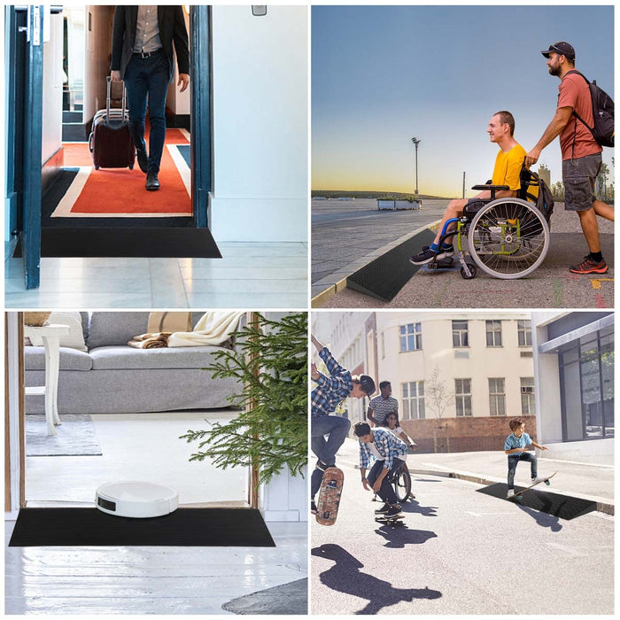 Linkloos 1.5" Rise Rubber Threshold Ramp, 2204Lbs Recycled Rubber Power Threshold, 35.4" L x 7.87" W Non-Slip Surface Solid Threshold Ramp is Adjustable and Cuttable for Wheelchairs, Power Scooters