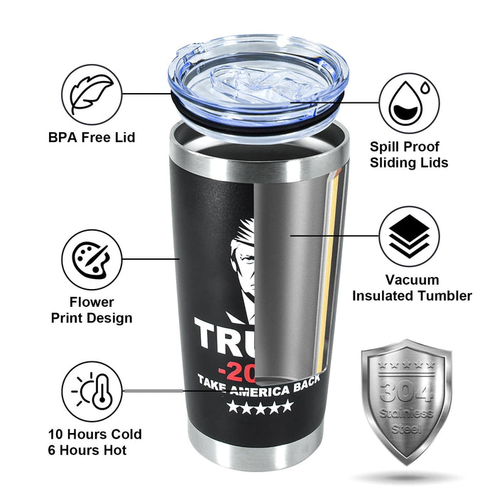 Icesip 20 oz Trump 2024 mug coffee Tumbler with Lid and Straw, Donald Trump Merchandise, 20oz Stainless Steel Travel Coffee Cup, Vacuum Insulated Mug for Hot and Cold Drinks, Black 1pcs