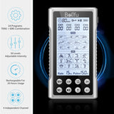 Belifu 4 Independent Channel TENS EMS Unit, 24 Modes,30 Level Intensity Muscle Stimulator Machine, Rechargeable Electric Pulse Massager with 10 Pads&5 Set Leads Wires, for Pain Relief Therapy (Silver)