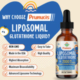 Prunucis 2000MG Liposomal Glutathione Liquid, 98% Absorption, Glutathione Liquid Supplement, Active Form L- Glutathione, Powerful Antioxidant Non-GMO for Immune System, Aging Defense, Detox, 16 FL.OZ