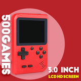 Retro Handheld Game Console, Portable Gaming System with 500+ Classic Games, 3.0" Screen, Built-in 1020mAh Rechargeable Battery, Two-Player Mode, Ideal for Kids and Adults