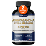 Ashwagandha Supplements - Extra Strength 6000mg ashwagandha Powder Capsules with Black Pepper. Natural Mood, Focus, and Energy Support Supplement, 120 Veggie Capsules, USA Made