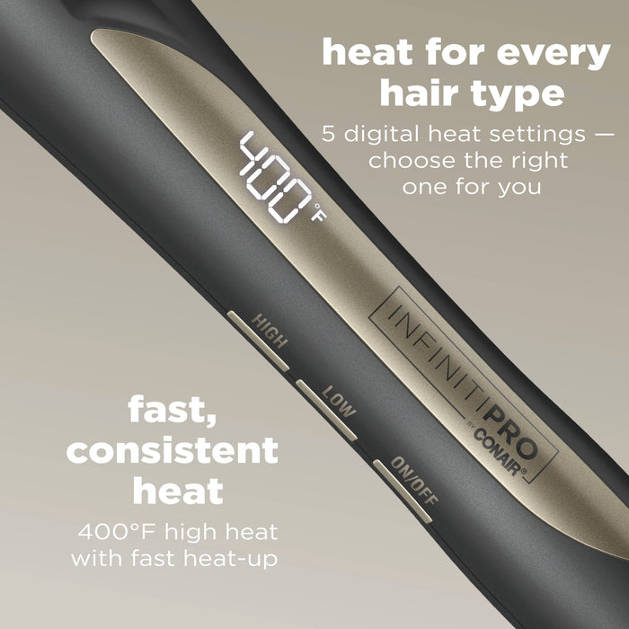 INFINITIPRO BY CONAIR Tourmaline Ceramic 1 1/4 Inch to 3/4 Inch Curling Wand, Tapered wand produces beachy waves