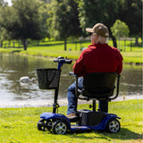 Mobility Scooter for Adults, Senior, Skmc 4 Wheels Electric Powered Chargeable Device for Travel, Lightweight and Portable, with LED Headlights and Basket, Charger Included, Red/Blue (RED red)