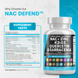 Clean Nutraceuticals NAC Supplement 1000mg with Vitamin D3, K2, Zinc, Quercetin, Elderberry, and More, 60 Capsules