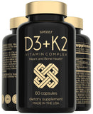 Vitamin D3 K2 Capsules - Vitamin D3 5000 IU and Vitamin K MK7 100mcg - 60 Capsules - USA Made Vegetarian Vitamin D Supplement - High Strength VIT D for Bones, Muscle, Teeth, Immune System