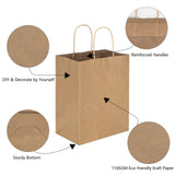 Toovip 50 Pack 8x4.75x10 Inch Medium Plain Brown Kraft Paper Bags with Handles Bulk, Gift Bags for Favors Grocery Retail Party Birthday Shopping Business Goody Craft Merchandise Take Out Sacks