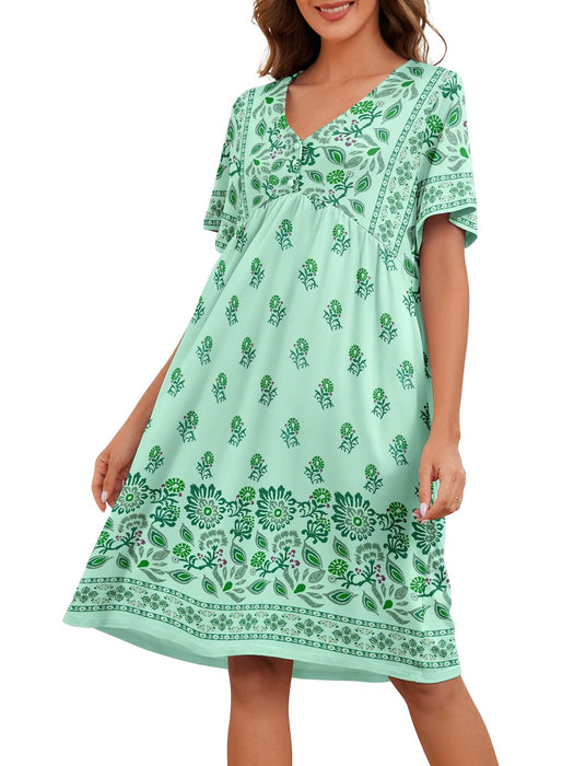 udforsk Women's House Dresses Nightgowns For Women Short Sleeve Fall Moo Moo Nightgown Womens Sleepwear House Dress For Women Elderly Light Green L