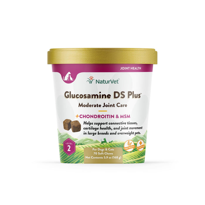 NaturVet – Glucosamine DS Plus - Level 2 Moderate Care – Supports Healthy Hip & Joint Function – Enhanced with Glucosamine, MSM & Chondroitin – for Dogs & Cats–70 Soft Chews