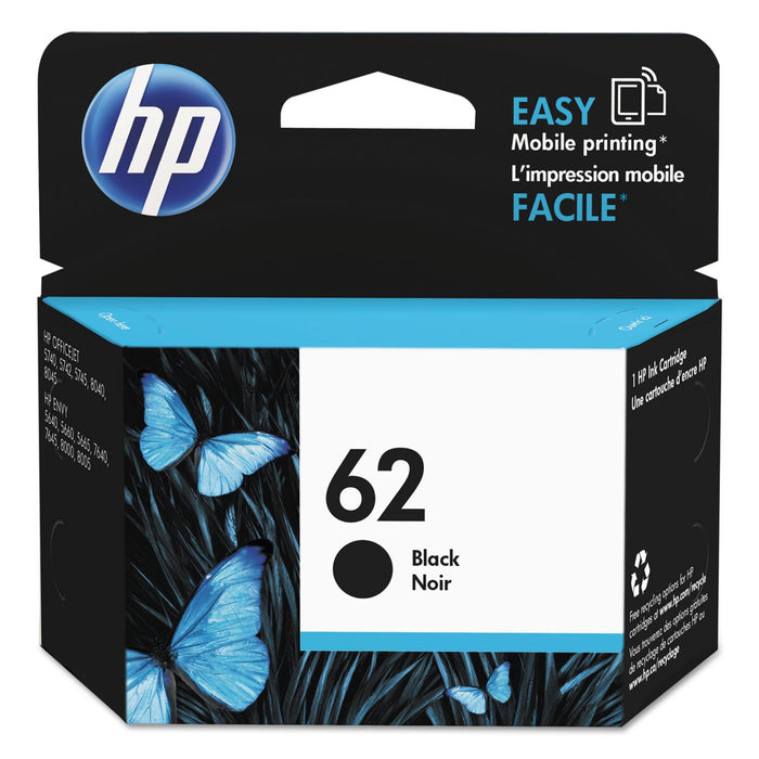 HP 62 Black Ink Cartridge | Works with HP ENVY 5540, 5640, 5660, 7640 Series, HP OfficeJet 5740, 8040 Series, HP OfficeJet Mobile 200, 250 Series | Eligible for Instant Ink | C2P04AN