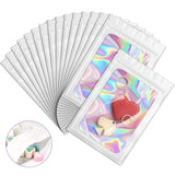 100 Pieces Smell Proof Mylar Bags, Holographic Packaging Bags, Resealable Odor Foil Pouch Zipper Bags with Clear Window for Food Storage and Lipgloss, Jewelry Lash (White, 4.3 x 7.5 Inch)