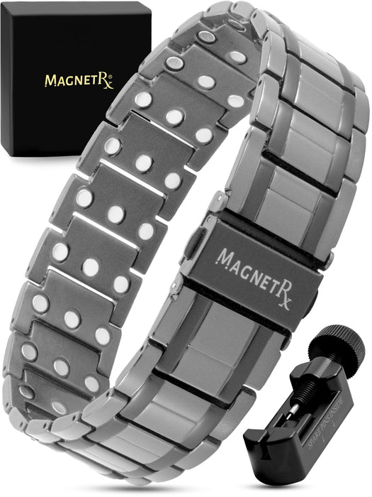 MagnetRX® 3X Strength Magnetic Bracelets for Men – Effective Magnetic Mens Titanium Bracelet – Premium Fold-Over Clasp & Adjustable Length with Sizing Tool & Gift Box (Gunmetal)