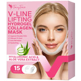 FairyFace V Line Shaping Face Masks (15 Count), Double Chin Reducer, Lifting Hydrogel Collagen Mask with Aloe Vera and Seaweed, Anti-Aging and Anti-Wrinkle Masks