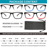 acavefox 4 Pack Reading Glasses 2.5 Men Readers Computer Blue Light Blocking Fashion Comfortable Eyeglasses with Spring Hinge