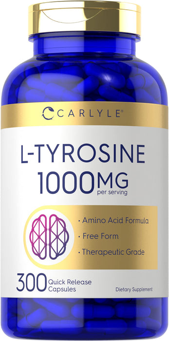 Carlyle L Tyrosine Capsules | 1000mg | 300 Count | Non-GMO & Gluten Free Supplement