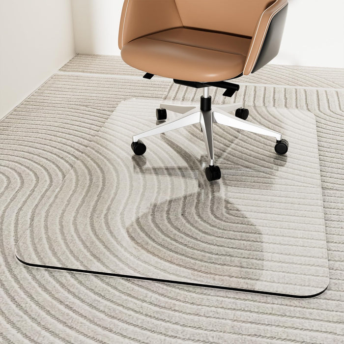 Tcyzest Tempered Glass Chair Mat 48" x 32",1/5" Thick for Office Desk,Rolling Chair Mat for Carpet, Odorless, Easy to Clean with 4 Non-Slip Pads for Carpet & Hardwood Floors